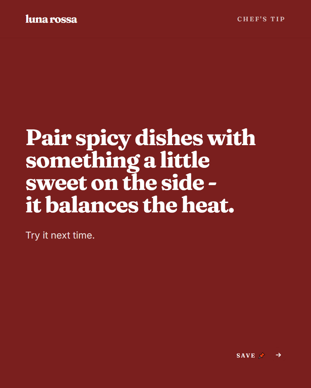 Generated example post: Pair spicy dishes with something a little sweet on the side - it balances the he